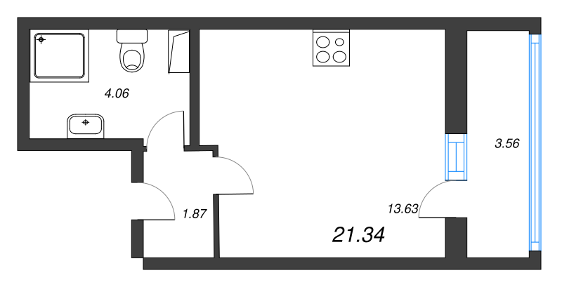 Квартира-студия, 21.34 м² - планировка, фото №1