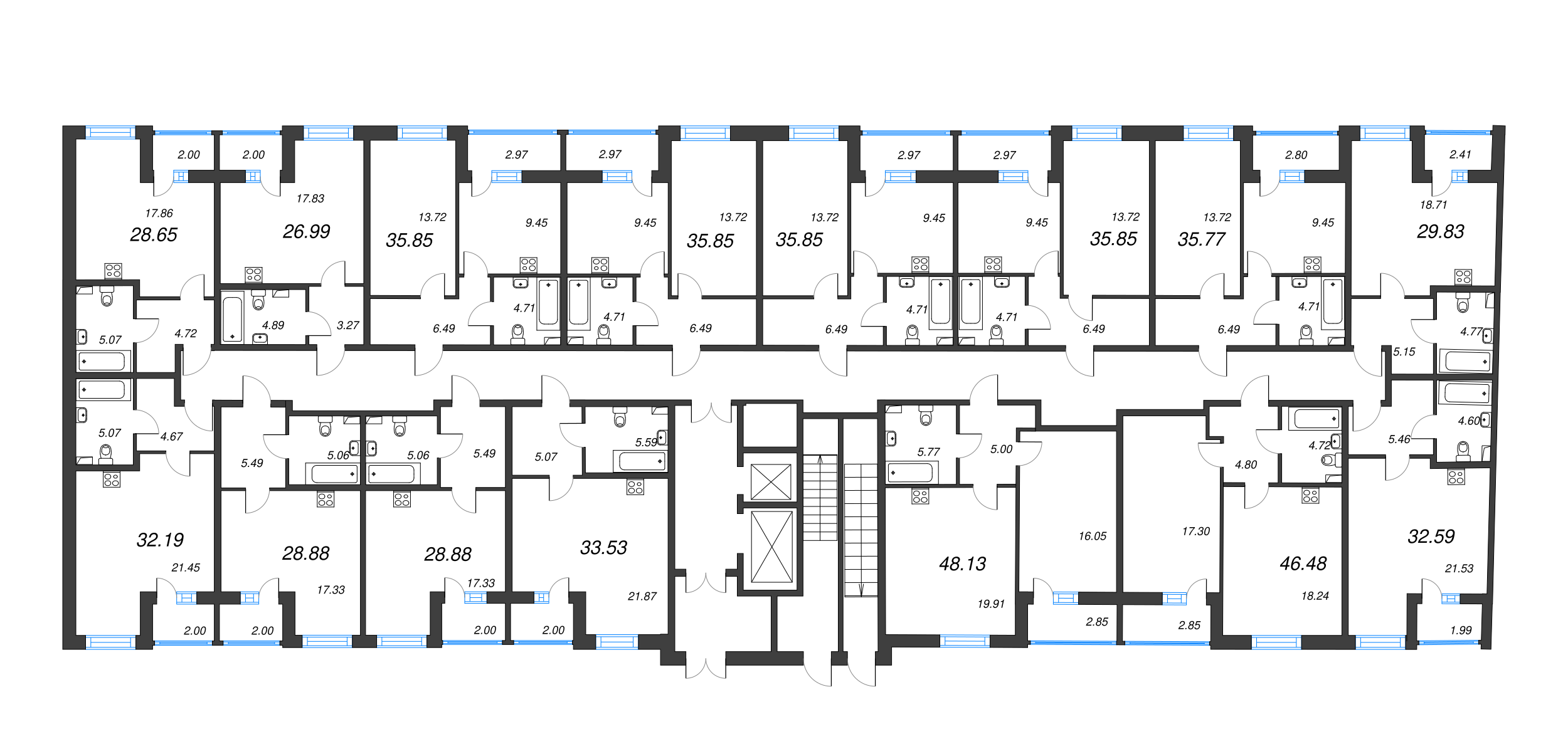2-комнатная (Евро) квартира, 46.48 м² - планировка этажа