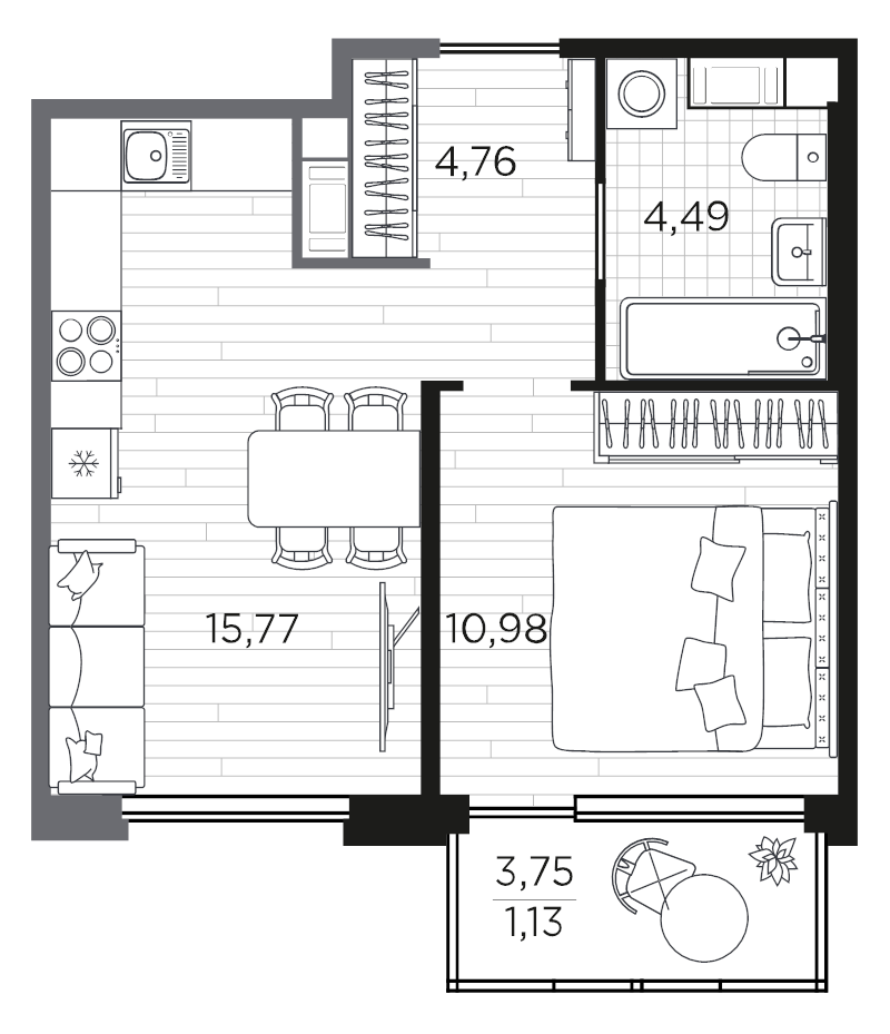 2-комнатная (Евро) квартира, 37.13 м² в ЖК "PLUS Пулковский" - планировка, фото №1