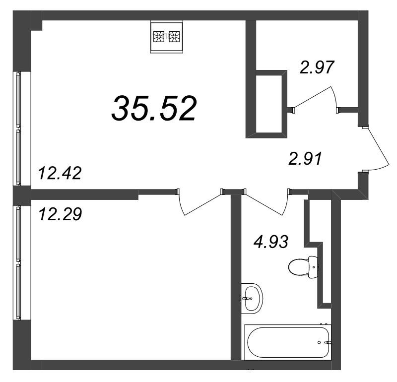 1-комнатная квартира, 35.52 м² в ЖК "GloraX Premium Василеостровский" - планировка, фото №1
