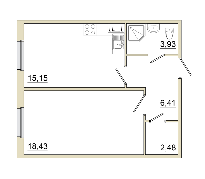 1-комнатная квартира, 46.9 м² в ЖК "Granholm Village" - планировка, фото №1