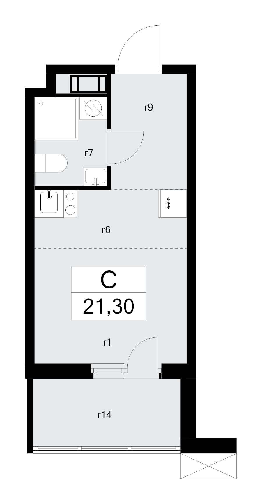 Квартира-студия, 21.3 м² - планировка, фото №1