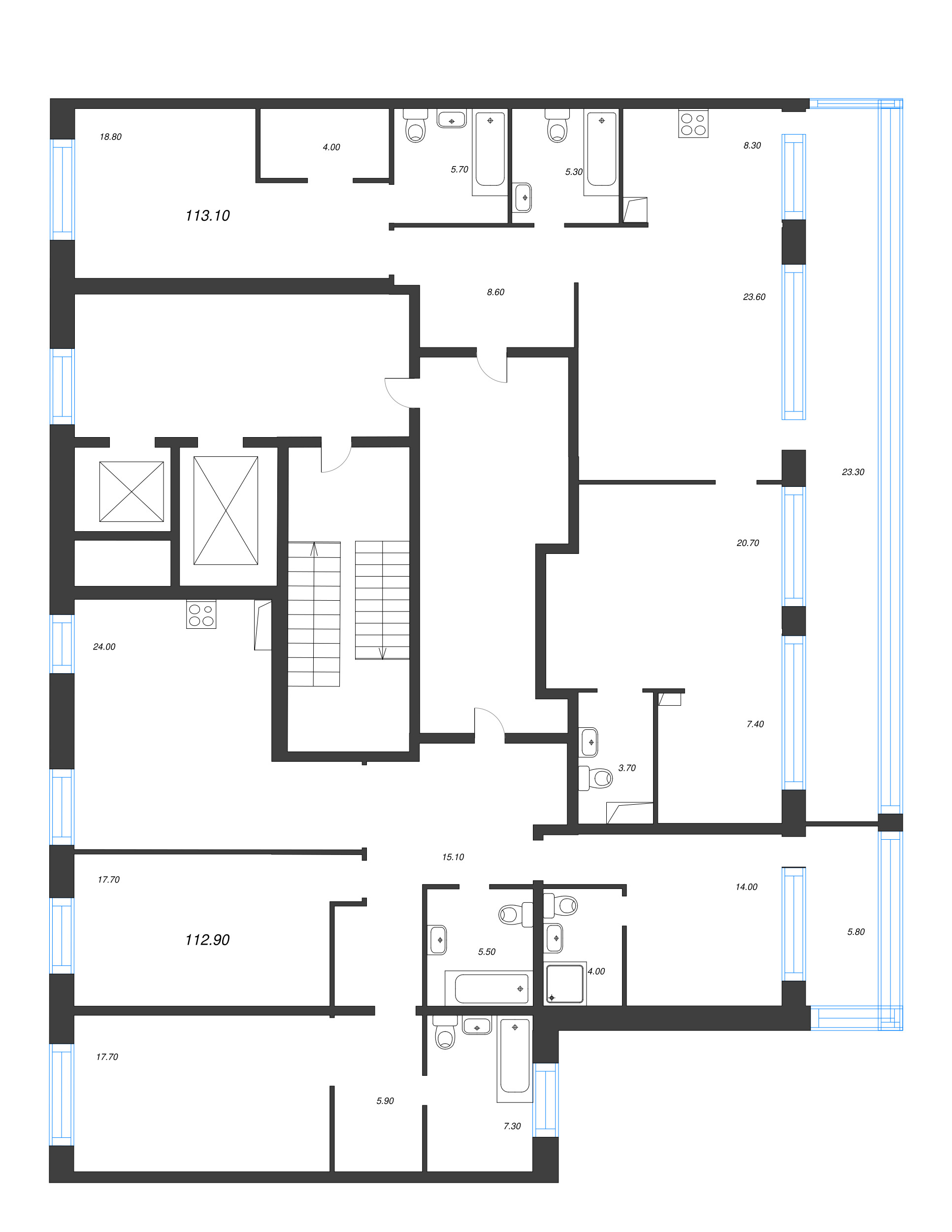 4-комнатная (Евро) квартира, 112.9 м² в ЖК "ЛДМ" - планировка этажа