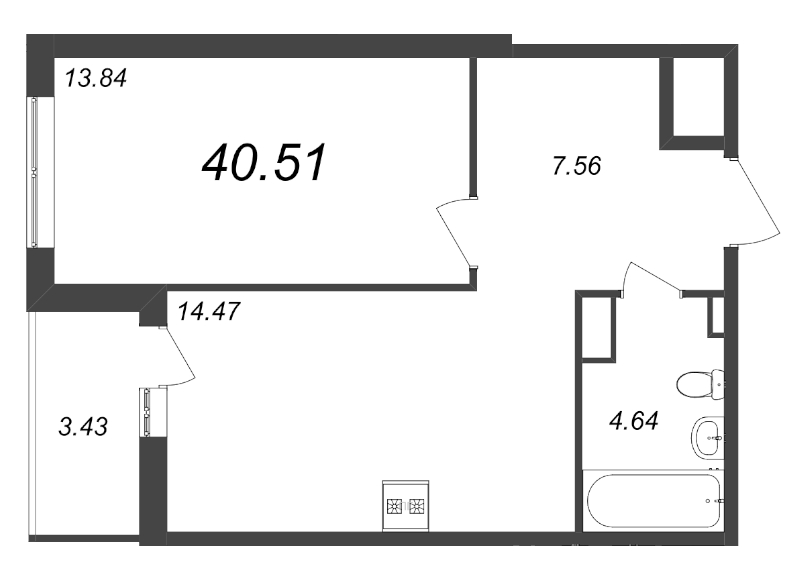 2-комнатная (Евро) квартира, 40.51 м² в ЖК "Чёрная речка от Ильича" - планировка, фото №1