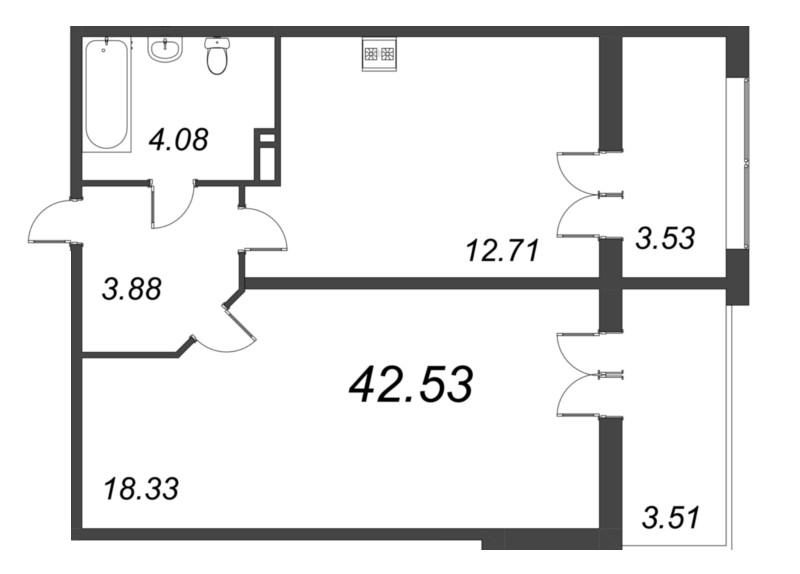 1-комнатная квартира, 42.53 м² в ЖК "Рождественский квартал" - планировка, фото №1