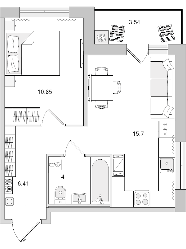 2-комнатная (Евро) квартира, 40.5 м² в ЖК "Parkolovo" - планировка, фото №1
