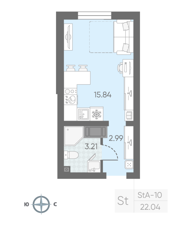 Квартира-студия, 22.04 м² в ЖК "Морская миля" - планировка, фото №1