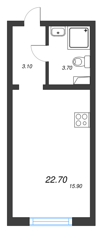 Квартира-студия, 22.7 м² в ЖК "Ручьи" - планировка, фото №1