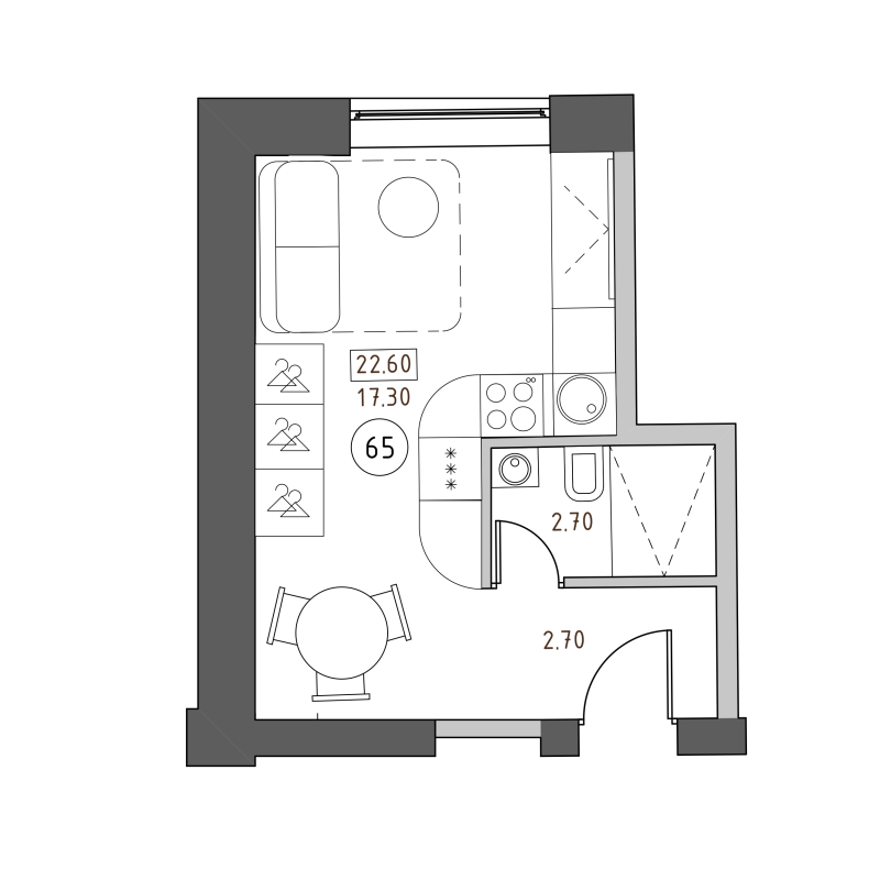 Квартира-студия, 22.6 м² в ЖК "Швецова 4" - планировка, фото №1