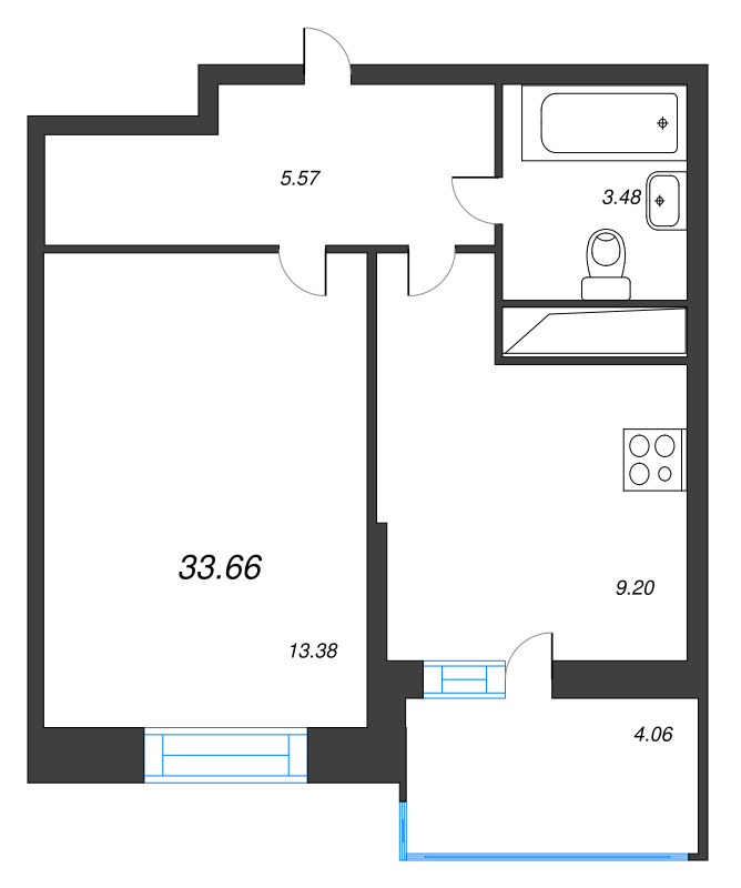 1-комнатная квартира, 33.4 м² в ЖК "Аквилон Stories" - планировка, фото №1