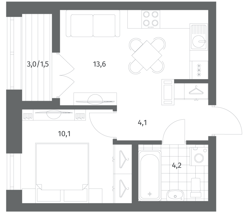 1-комнатная квартира, 33.51 м² в ЖК "NewПитер 2.0" - планировка, фото №1