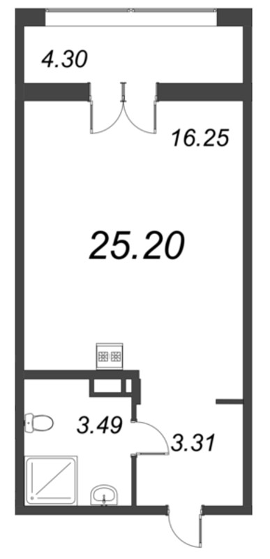 Квартира-студия, 25.1 м² в ЖК "Рождественский квартал" - планировка, фото №1