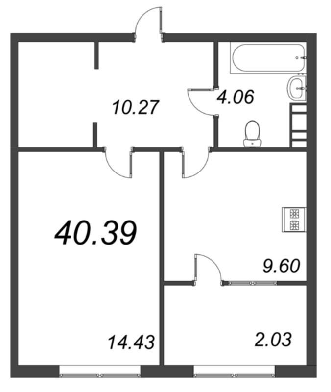 1-комнатная квартира, 43.86 м² в ЖК "Pixel" - планировка, фото №1