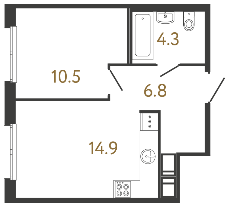 1-комнатная квартира, 36.5 м² в ЖК "Передвижники" - планировка, фото №1