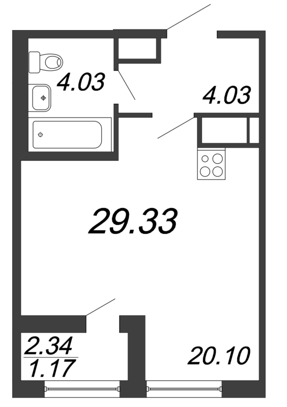 Квартира-студия, 29.33 м² в ЖК "Дефанс Бизнес" - планировка, фото №1