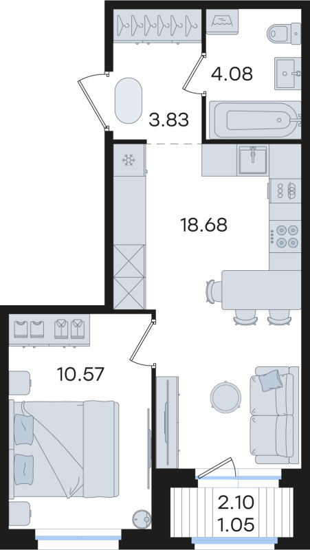 2-комнатная (Евро) квартира, 38.21 м² в ЖК "Романовка" - планировка, фото №1