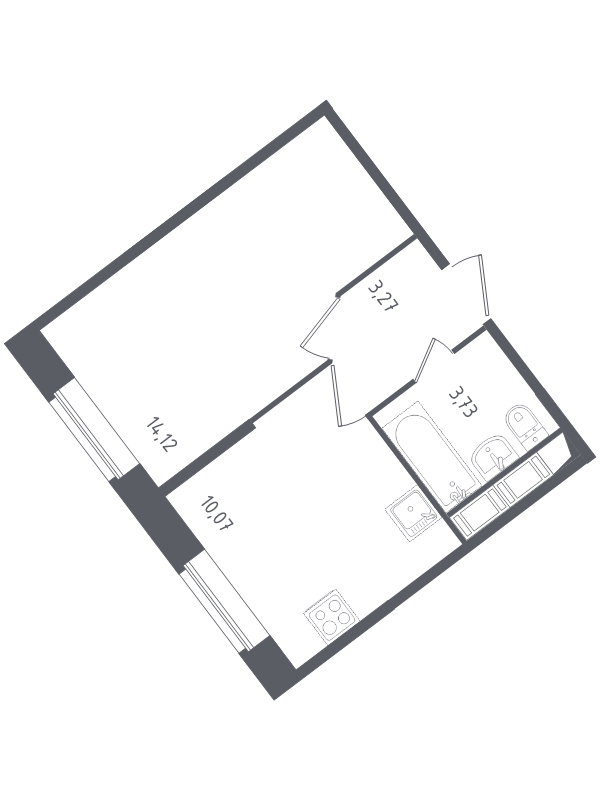 1-комнатная квартира, 31.19 м² - планировка, фото №1