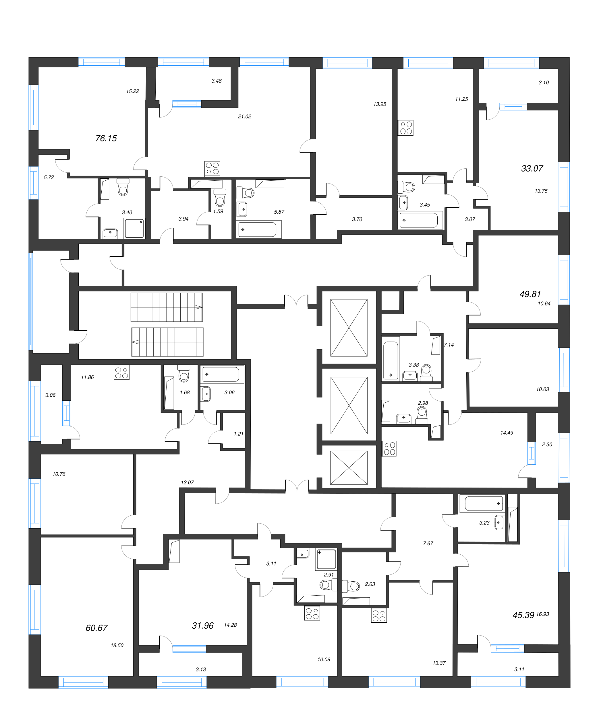1-комнатная квартира, 31.96 м² в ЖК "БелАрт" - планировка этажа