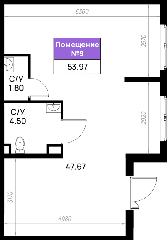 Помещение, 53.97 м² в ЖК "Имена" - планировка, фото №1
