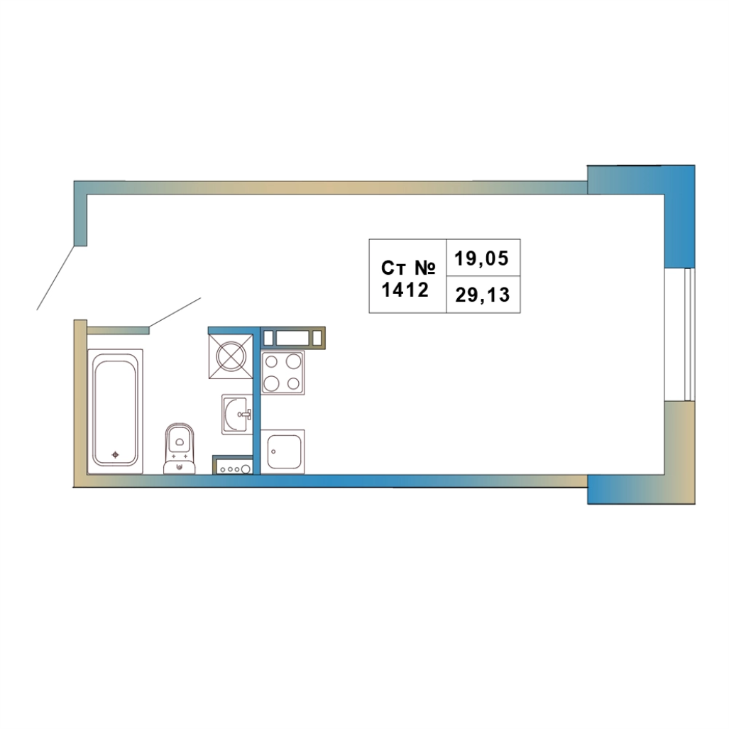Квартира-студия, 29.13 м² в ЖК "Атмосфера Выборга" - планировка, фото №1