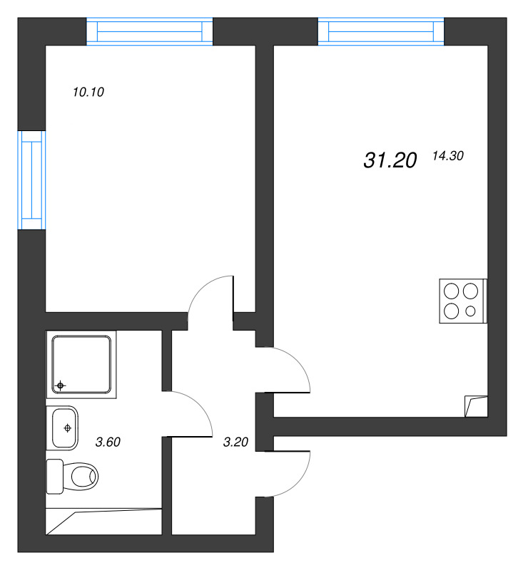 1-комнатная квартира, 31.2 м² в ЖК "Ручьи" - планировка, фото №1