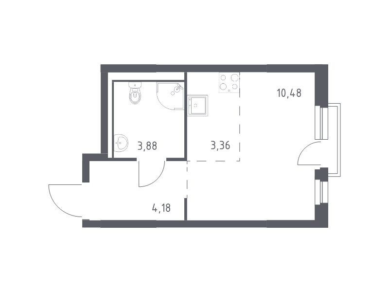 Квартира-студия, 21.9 м² - планировка, фото №1