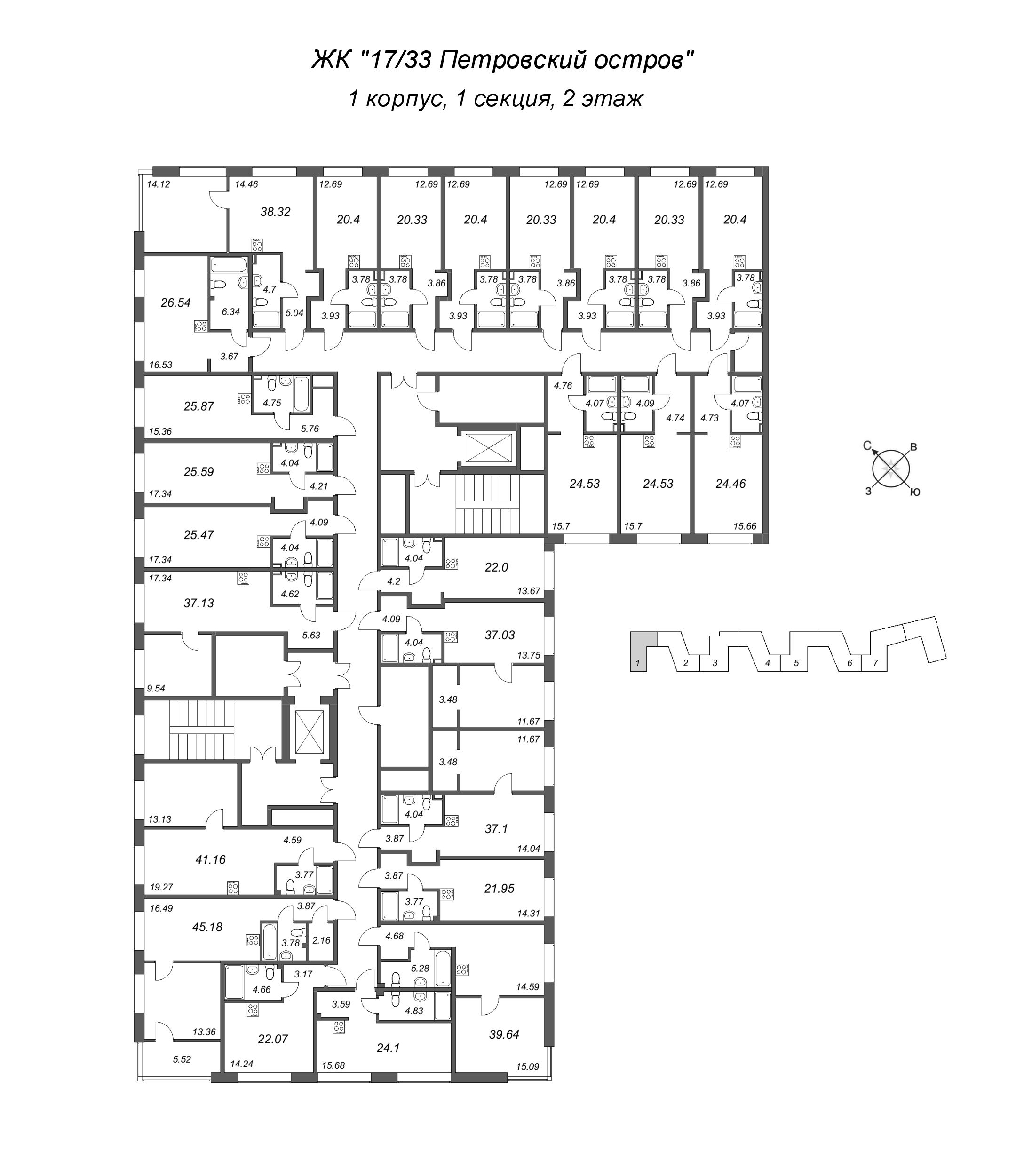 Квартира-студия, 25.59 м² в ЖК "17/33 Петровский остров" - планировка этажа