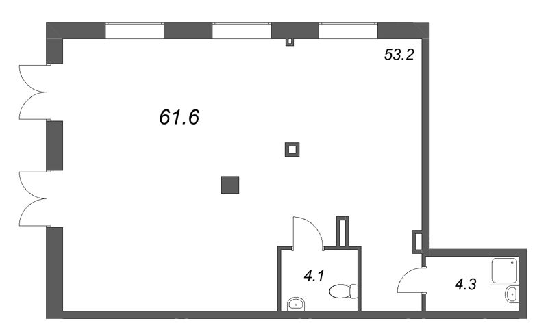 Помещение, 61.6 м² в ЖК "Большая Охта" - планировка, фото №1