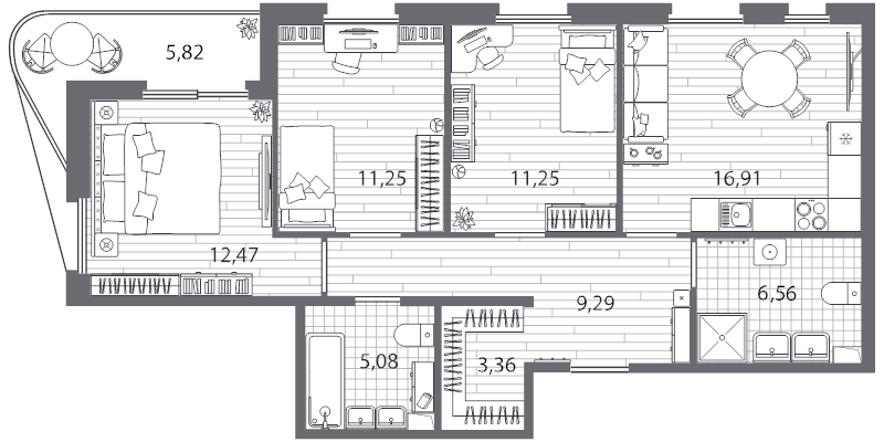 4-комнатная (Евро) квартира, 79 м² в ЖК "Респект" - планировка, фото №1