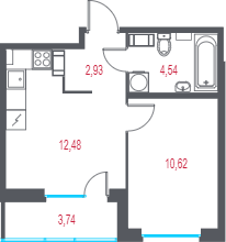 1-комнатная квартира, 32.44 м² в ЖК "Город-спутник Южный" - планировка, фото №1
