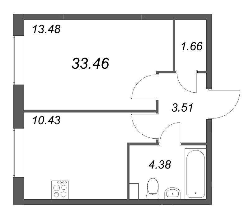 1-комнатная квартира, 33.46 м² в ЖК "Кинопарк" - планировка, фото №1
