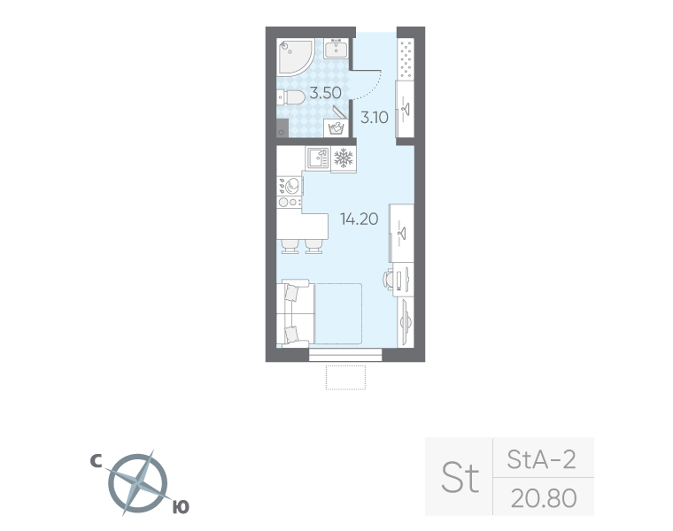 Квартира-студия, 20.8 м² в ЖК "Ручьи" - планировка, фото №1