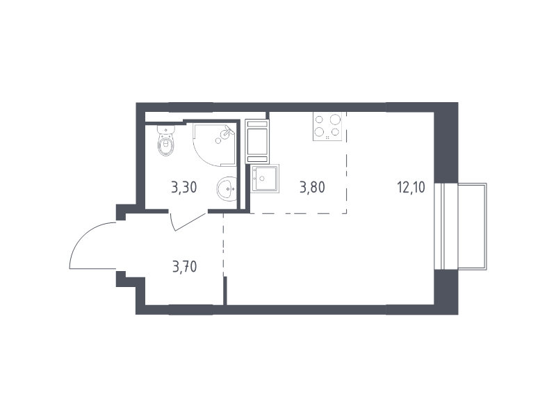 Квартира-студия, 22.9 м² - планировка, фото №1