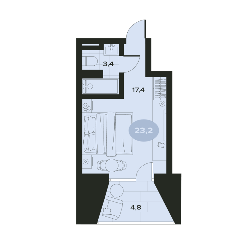 Квартира-студия, 25.6 м² в ЖК "Место в Смолячково" - планировка, фото №1