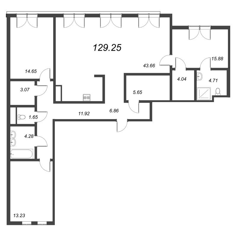 4-комнатная (Евро) квартира, 127 м² - планировка, фото №1