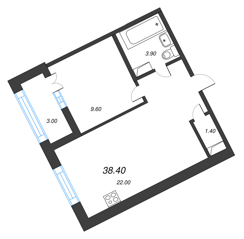 1-комнатная квартира, 38.4 м² в ЖК "NewПитер 2.0" - планировка, фото №1