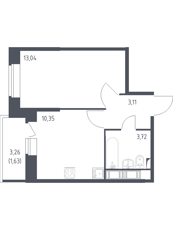 1-комнатная квартира, 31.8 м² - планировка, фото №1
