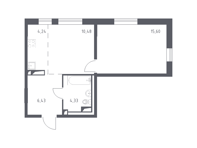 2-комнатная (Евро) квартира, 41.08 м² - планировка, фото №1