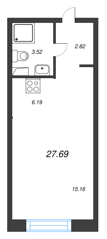 Квартира-студия, 27.69 м² в ЖК "Остров Первых" - планировка, фото №1