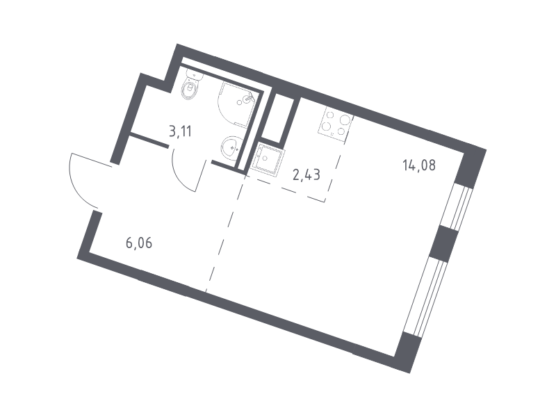 Квартира-студия, 25.68 м² - планировка, фото №1