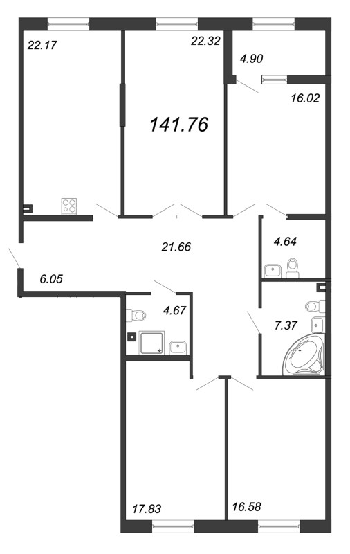 4-комнатная квартира, 143.3 м² - планировка, фото №1