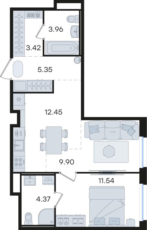 2-комнатная (Евро) квартира, 50.99 м² в ЖК "Романовка" - планировка, фото №1