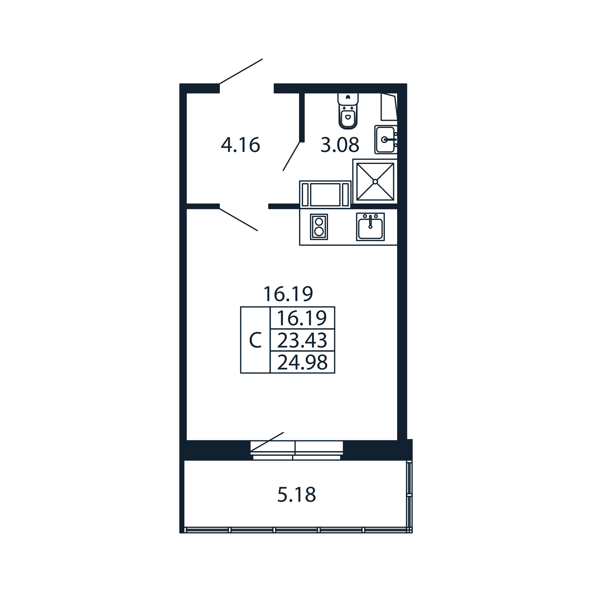 Квартира-студия, 23.43 м² в ЖК "Полис ЛАВрики" - планировка, фото №1