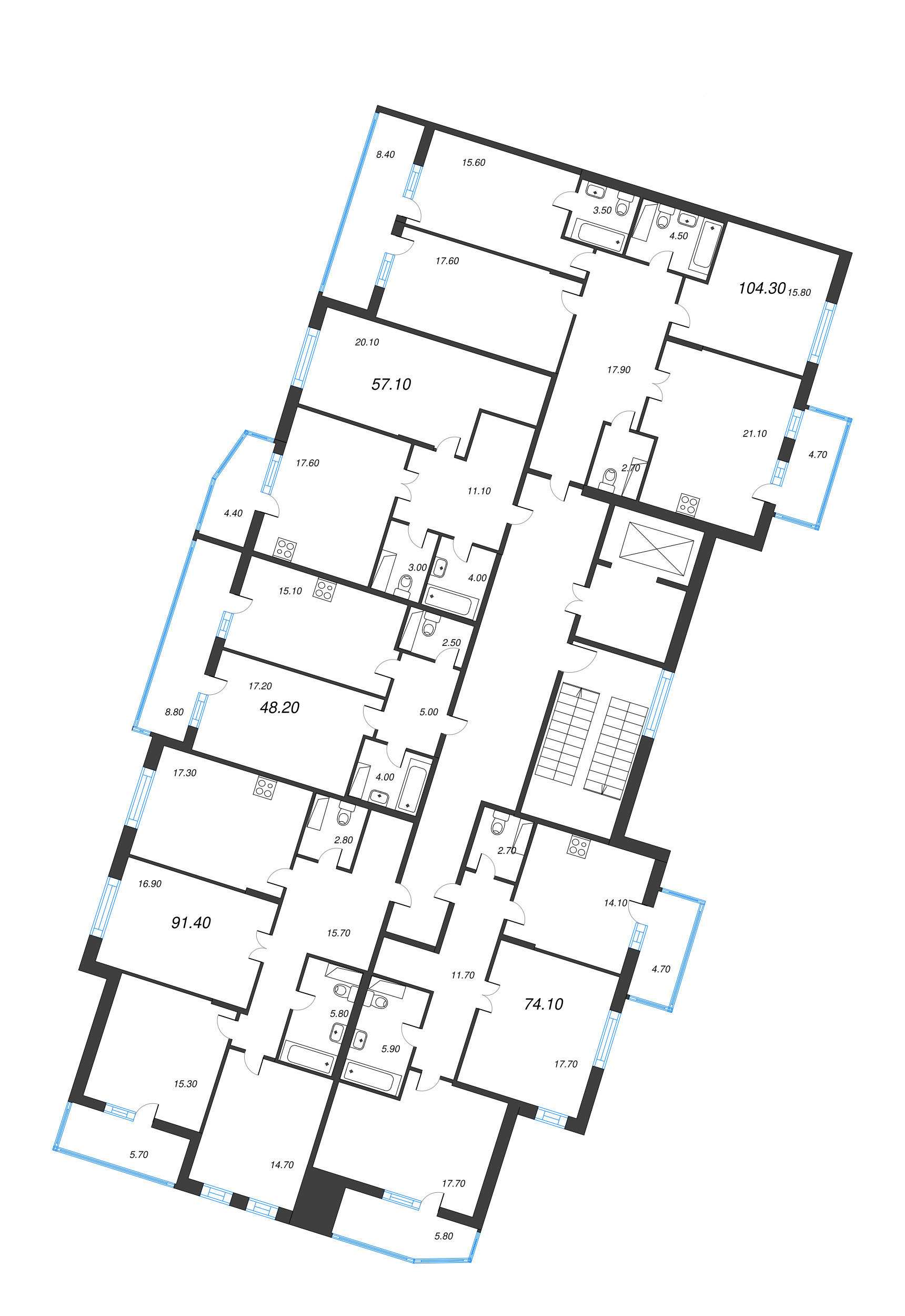 1-комнатная квартира, 57.1 м² - планировка этажа