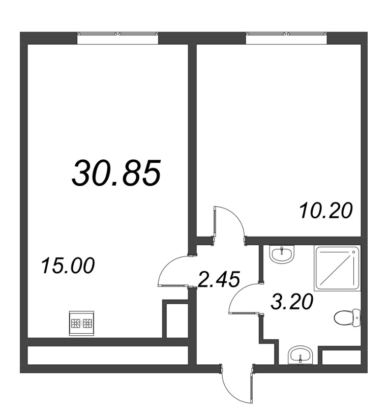 1-комнатная квартира, 30.5 м² - планировка, фото №1