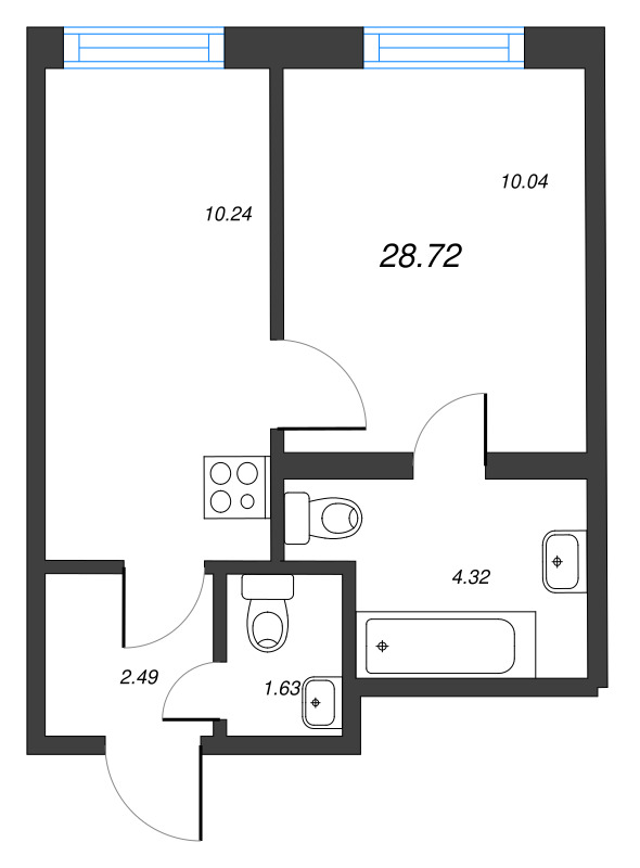 1-комнатная квартира, 28.72 м² в ЖК "Старлайт" - планировка, фото №1