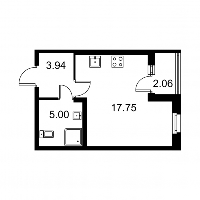 Квартира-студия, 27.72 м² в ЖК "Квартал Заречье" - планировка, фото №1