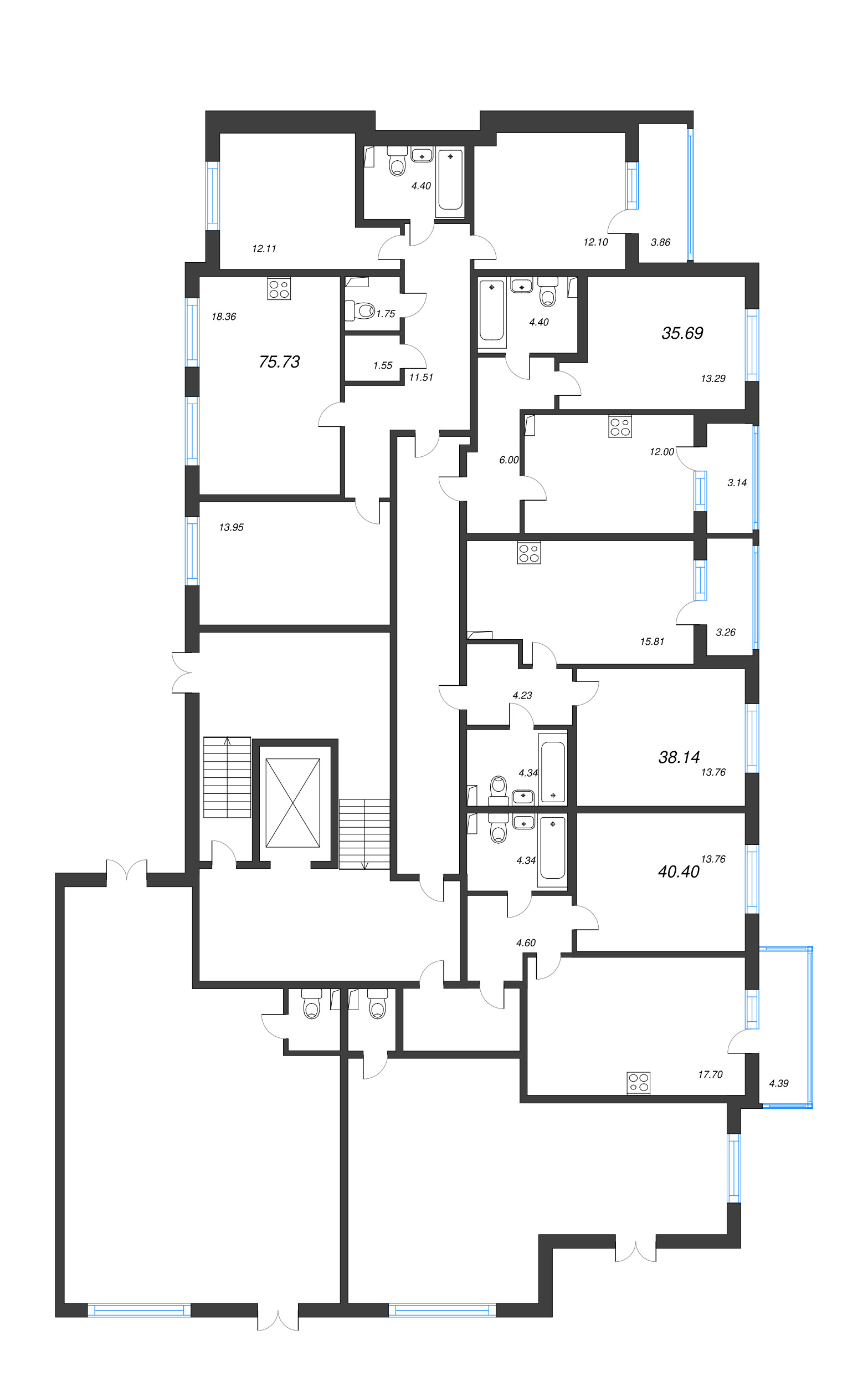 1-комнатная квартира, 35.69 м² в ЖК "Любоград" - планировка этажа
