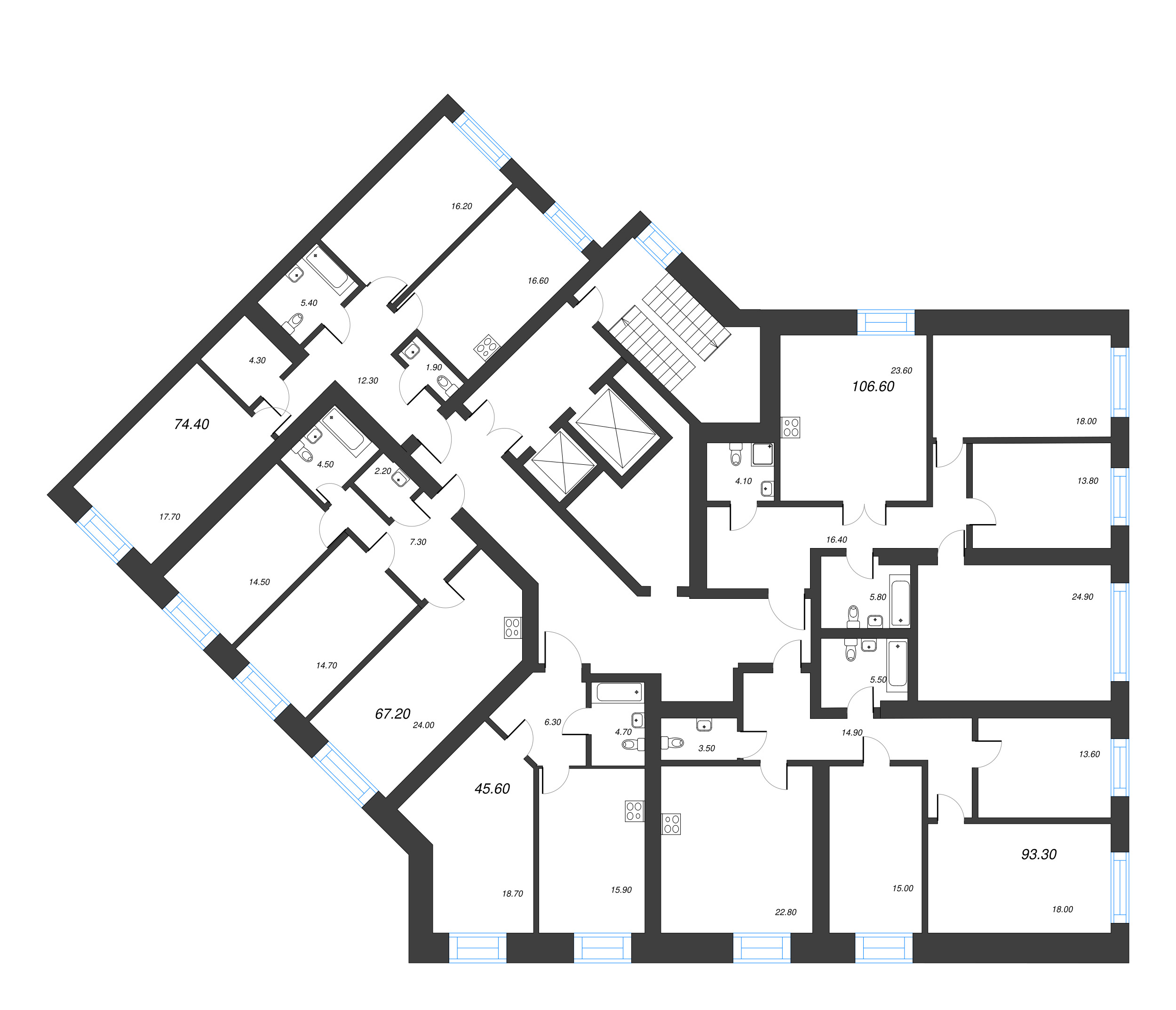 2-комнатная квартира, 67.2 м² в ЖК "Листва" - планировка этажа