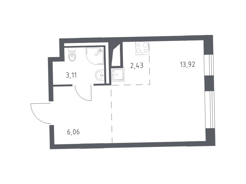 Квартира-студия, 25.52 м² - планировка, фото №1